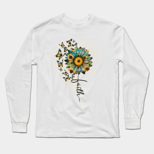 Sunflower and Butterflies Faith Inspired Artistic Cute Long Sleeve T-Shirt